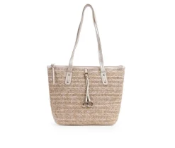 Bueno Of California Straw Top Zip Tote Handbag