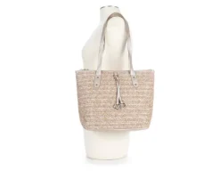 Bueno Of California Straw Top Zip Tote Handbag