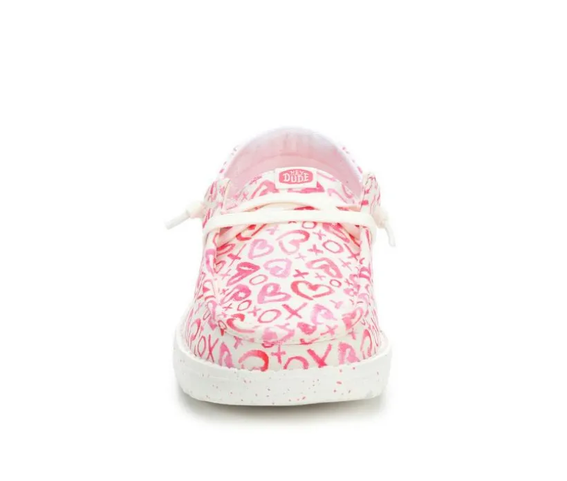 Girls' HEYDUDE Little Kid & Big Kid Wendy Y Watercolor Hearts Casual Shoes