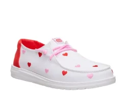 Girls' HEYDUDE Wendy Youth Embroidered Hearts Boat Shoes